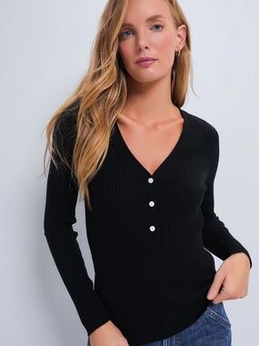 Tuckernuck Black Hendrix Ribbed Henley Long Sleeve Shirt | Size Medium